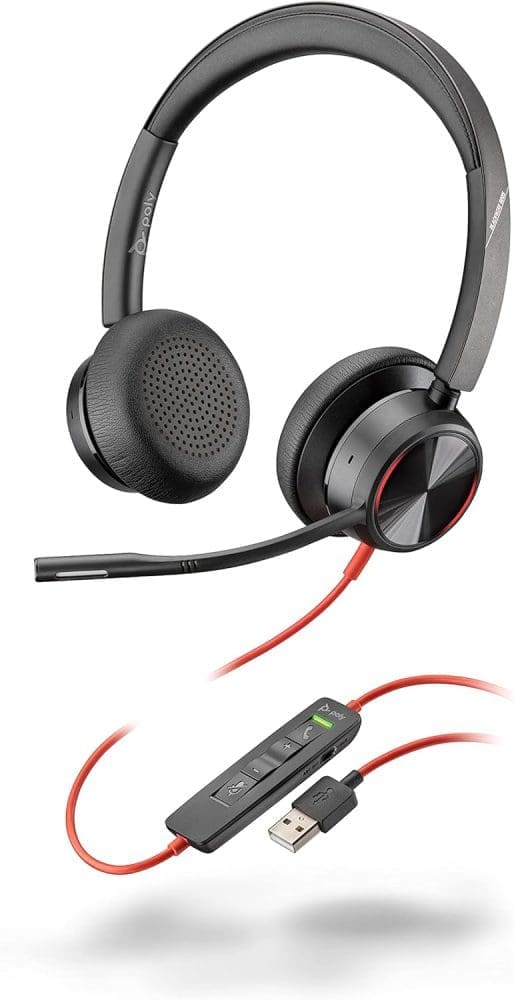 Poly Blackwire 8225 Wired Headset with Boom Mic – USB-A, Dual-Ear (Stereo)
